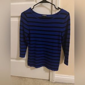 Express Women’s Top with Royal Blue and Black Horizontal Stripes
